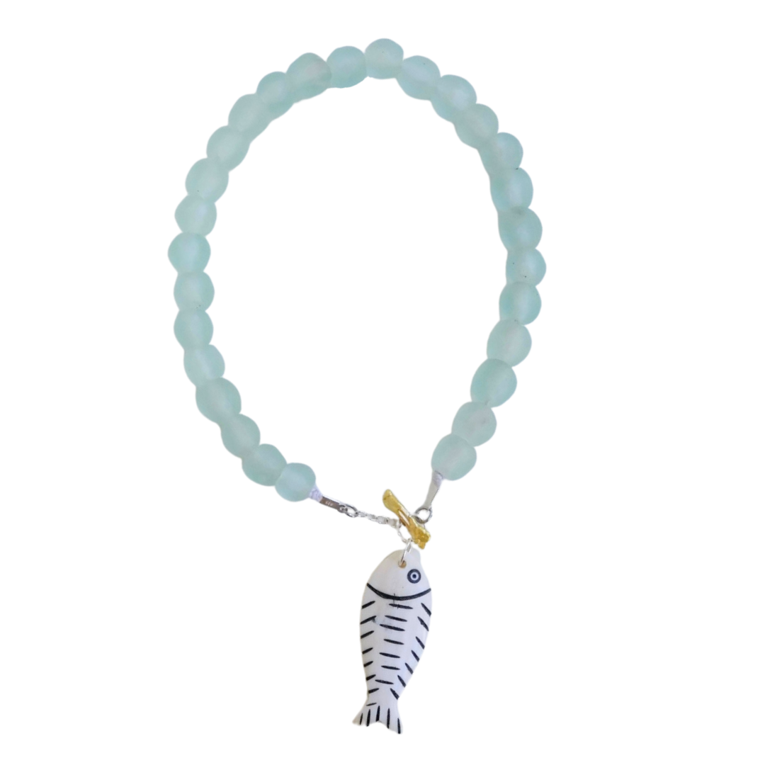 Blowing Bubbles Necklace (Sterling Silver) - Light Blue