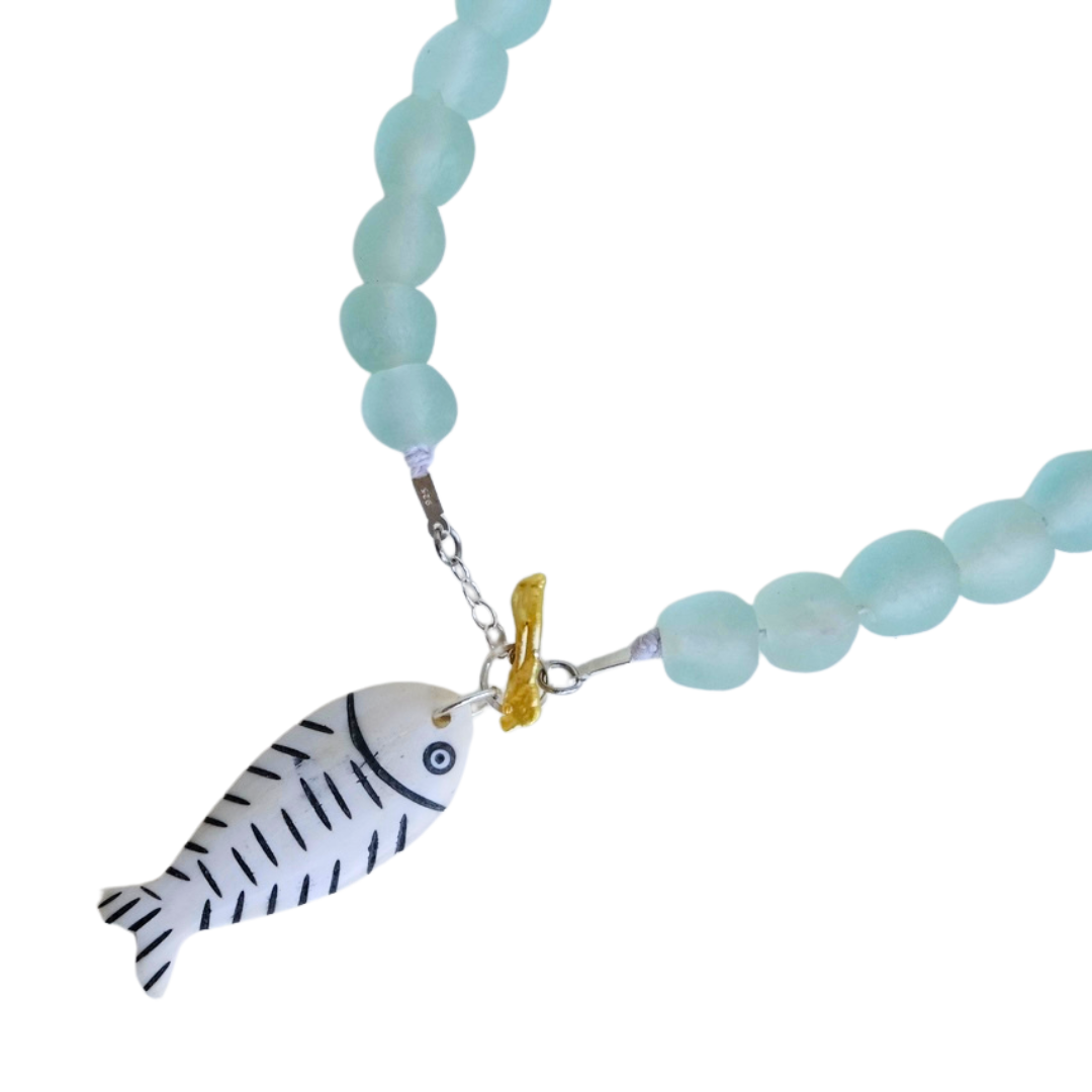 Blowing Bubbles Necklace (Sterling Silver) - Light Blue