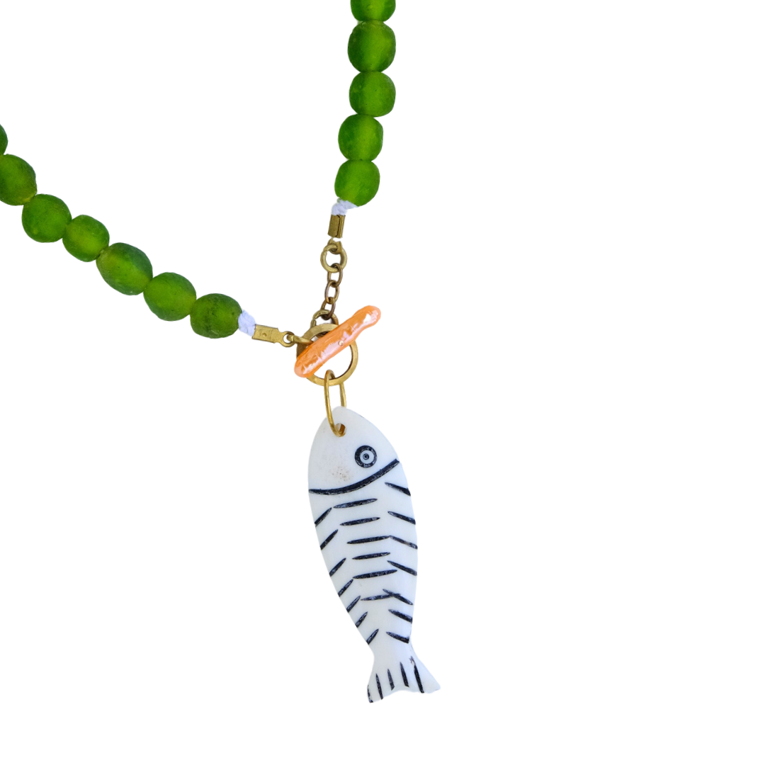 Blowing Bubbles Necklace (Brass) - Green
