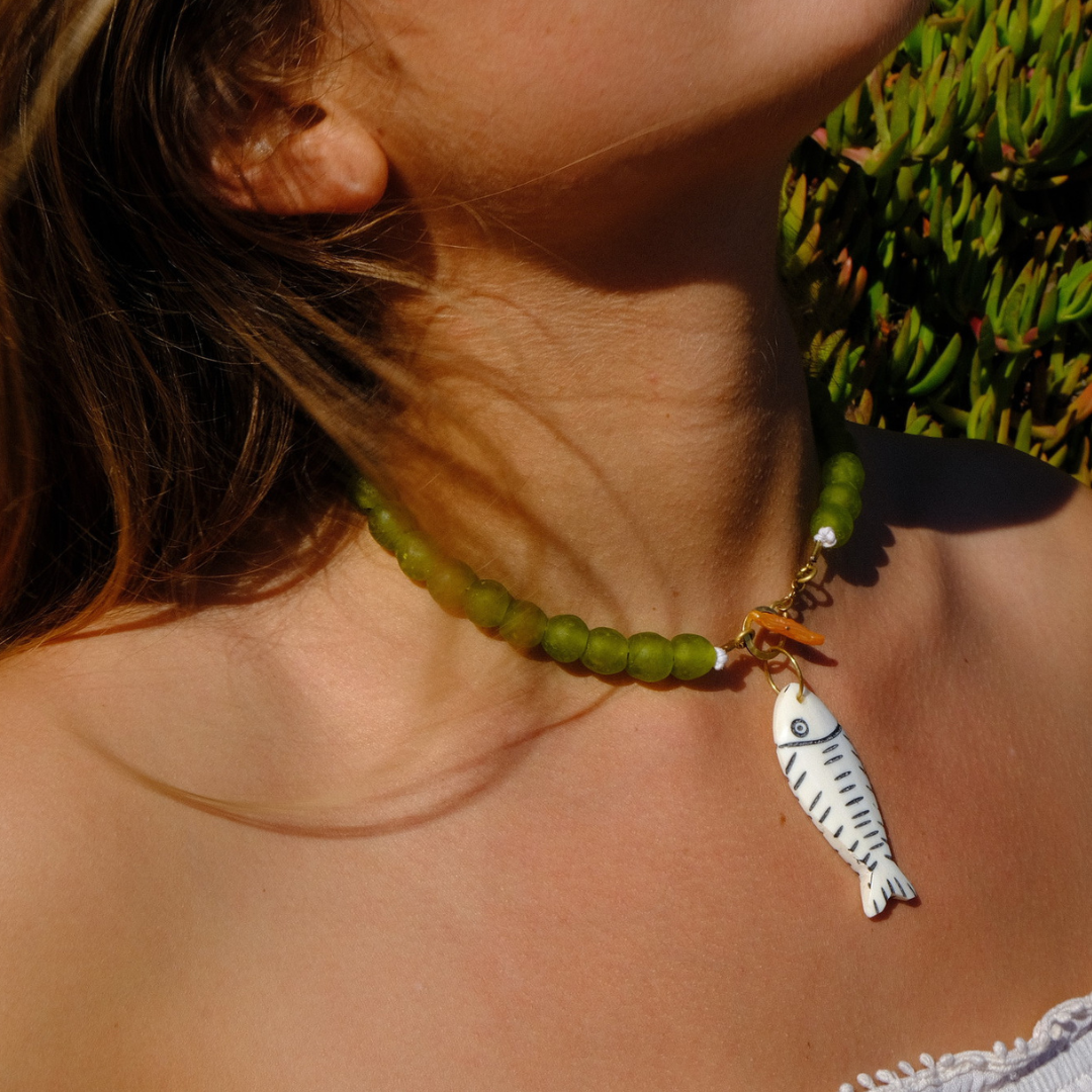 Blowing Bubbles Necklace (Brass) - Green