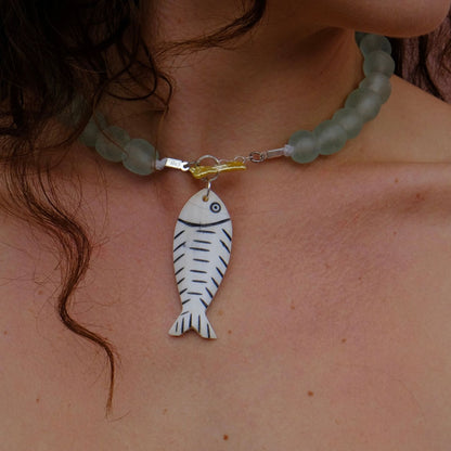 Blowing Bubbles Necklace (Sterling Silver) - Light Blue